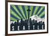 Seattle, Washington - Skyline and Mountain - Graphic Typography-Lantern Press-Framed Premium Giclee Print