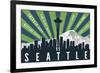 Seattle, Washington - Skyline and Mountain - Graphic Typography-Lantern Press-Framed Premium Giclee Print