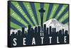 Seattle, Washington - Skyline and Mountain - Graphic Typography-Lantern Press-Framed Stretched Canvas