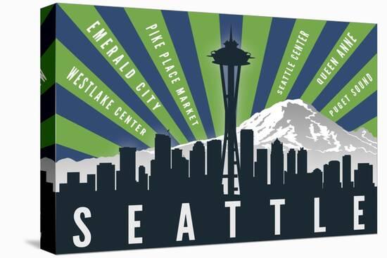 Seattle, Washington - Skyline and Mountain - Graphic Typography-Lantern Press-Stretched Canvas
