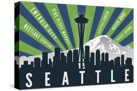 Seattle, Washington - Skyline and Mountain - Graphic Typography-Lantern Press-Stretched Canvas