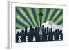 Seattle, Washington - Skyline and Mountain - Graphic Typography-Lantern Press-Framed Art Print