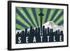 Seattle, Washington - Skyline and Mountain - Graphic Typography-Lantern Press-Framed Art Print