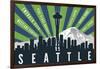 Seattle, Washington - Skyline and Mountain - Graphic Typography-Lantern Press-Framed Art Print