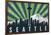 Seattle, Washington - Skyline and Mountain - Graphic Typography-Lantern Press-Framed Art Print