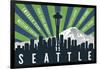 Seattle, Washington - Skyline and Mountain - Graphic Typography-Lantern Press-Framed Art Print