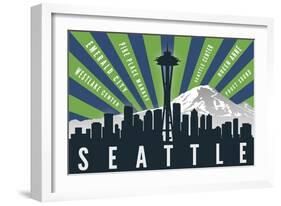 Seattle, Washington - Skyline and Mountain - Graphic Typography-Lantern Press-Framed Art Print