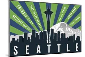 Seattle, Washington - Skyline and Mountain - Graphic Typography-Lantern Press-Mounted Art Print