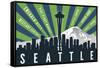 Seattle, Washington - Skyline and Mountain - Graphic Typography-Lantern Press-Framed Stretched Canvas