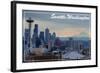 Seattle, Washington - Skyline and Rainier Sunrise-Lantern Press-Framed Art Print