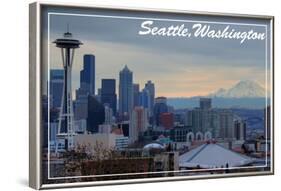 Seattle, Washington - Skyline and Rainier Sunrise-Lantern Press-Framed Art Print