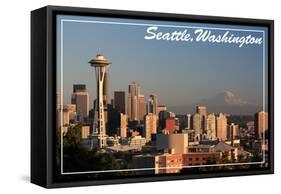 Seattle, Washington - Skyline and Rainier-Lantern Press-Framed Stretched Canvas