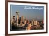 Seattle, Washington - Skyline and Rainier-Lantern Press-Framed Premium Giclee Print