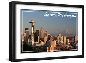 Seattle, Washington - Skyline and Rainier-Lantern Press-Framed Art Print