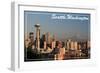 Seattle, Washington - Skyline and Rainier-Lantern Press-Framed Art Print