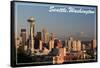 Seattle, Washington - Skyline and Rainier-Lantern Press-Framed Stretched Canvas