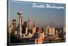 Seattle, Washington - Skyline and Rainier-Lantern Press-Stretched Canvas