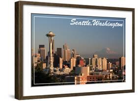 Seattle, Washington - Skyline and Rainier-Lantern Press-Framed Art Print