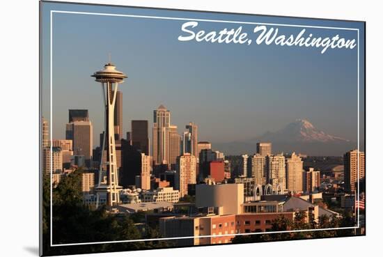 Seattle, Washington - Skyline and Rainier-Lantern Press-Mounted Art Print