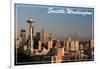 Seattle, Washington - Skyline and Rainier-Lantern Press-Framed Art Print