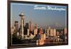 Seattle, Washington - Skyline and Rainier-Lantern Press-Framed Art Print