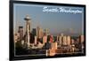 Seattle, Washington - Skyline and Rainier-Lantern Press-Framed Art Print