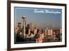 Seattle, Washington - Skyline and Rainier-Lantern Press-Framed Art Print