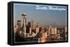 Seattle, Washington - Skyline and Rainier-Lantern Press-Framed Stretched Canvas
