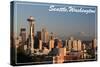 Seattle, Washington - Skyline and Rainier-Lantern Press-Stretched Canvas
