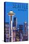 Seattle, Washington - Skyline and Space Needle-Lantern Press-Stretched Canvas