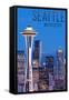 Seattle, Washington - Skyline and Space Needle-Lantern Press-Framed Stretched Canvas