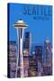 Seattle, Washington - Skyline and Space Needle-Lantern Press-Stretched Canvas