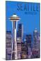 Seattle, Washington - Skyline and Space Needle-Lantern Press-Mounted Art Print