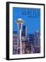 Seattle, Washington - Skyline and Space Needle-Lantern Press-Framed Art Print