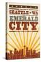 Seattle, Washington - Skyline and Sunburst Screenprint Style-Lantern Press-Stretched Canvas