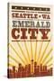 Seattle, Washington - Skyline and Sunburst Screenprint Style-Lantern Press-Stretched Canvas