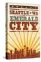 Seattle, Washington - Skyline and Sunburst Screenprint Style-Lantern Press-Stretched Canvas