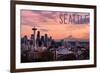 Seattle, Washington - Skyline at Twilight-Lantern Press-Framed Art Print