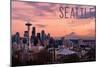 Seattle, Washington - Skyline at Twilight-Lantern Press-Mounted Art Print