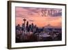 Seattle, Washington - Skyline at Twilight-Lantern Press-Framed Art Print