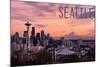 Seattle, Washington - Skyline at Twilight-Lantern Press-Mounted Art Print
