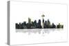 Seattle Washington Skyline BW 1-Marlene Watson-Stretched Canvas