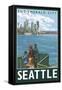 Seattle, Washington Skyline - Lantern Press Original Poster-Lantern Press-Framed Stretched Canvas