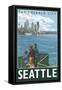 Seattle, Washington Skyline - Lantern Press Original Poster-Lantern Press-Framed Stretched Canvas