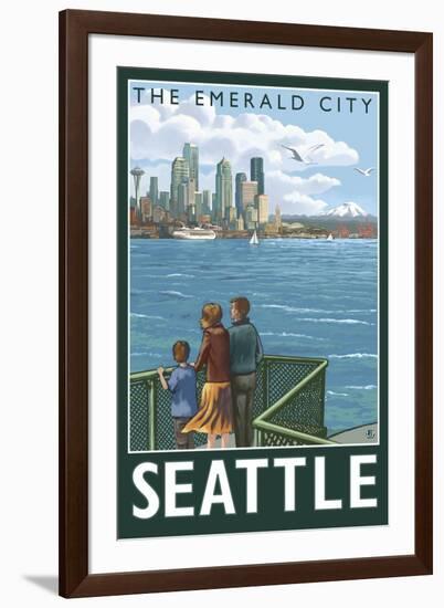 Seattle, Washington Skyline - Lantern Press Original Poster-Lantern Press-Framed Art Print