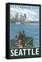Seattle, Washington Skyline - Lantern Press Original Poster-Lantern Press-Framed Stretched Canvas