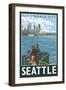 Seattle, Washington Skyline - Lantern Press Original Poster-Lantern Press-Framed Art Print