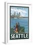 Seattle, Washington Skyline - Lantern Press Original Poster-Lantern Press-Framed Art Print