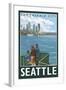 Seattle, Washington Skyline - Lantern Press Original Poster-Lantern Press-Framed Art Print