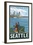 Seattle, Washington Skyline - Lantern Press Original Poster-Lantern Press-Framed Art Print